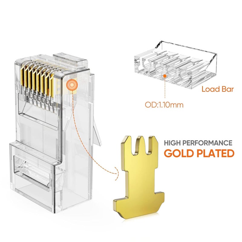 CableCreation RJ45 Connectors, Cat 6A RJ45 Modular Plug (Three-Piece Suit), UTP Network Connector for Solid Wire and Standard Cable, Transparent, 100 Pack - Image 3